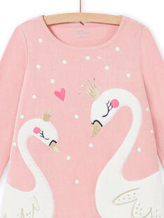 Pijama de color rosa viejo con estampado de cisnes de fantasía para niña MEFACHUVEL / 21WH1192CHN303