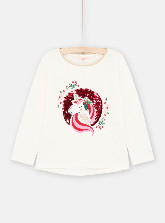 Camiseta de color crudo con estampado de unicornio para niña SAWAYTEE / 23W901S1TML001