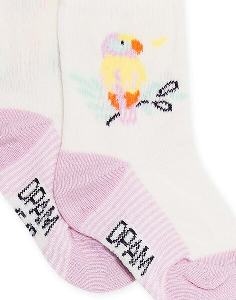 Calcetines crudo y rosa con estampado de cara de pájaros para bebé niña NYIJOSOQ10 / 22SI096ASOQ001