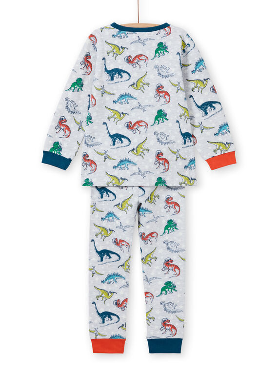 Pijama de color gris jaspeado fosforescente con estampado de dinosaurio para niño MEGOPYJAOP / 21WH1282PYJJ922