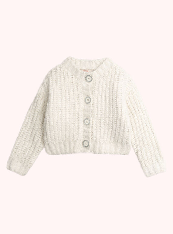 Cárdigan crudo de malla de plumas para niña  VAJOCAR2 / 24W901H4CAR001