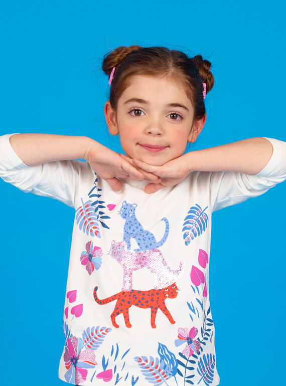 Camiseta de color blanco con estampado vegetal y de leopardo LABLETEE2 / 21S901J1TML001