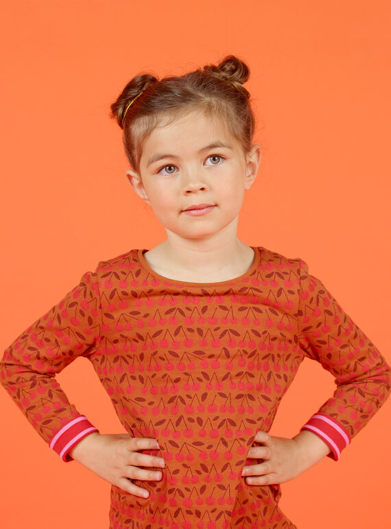 Camiseta de manga larga reversible de color camel y rojo para niña MACOMTEE4 / 21W901L4TML420