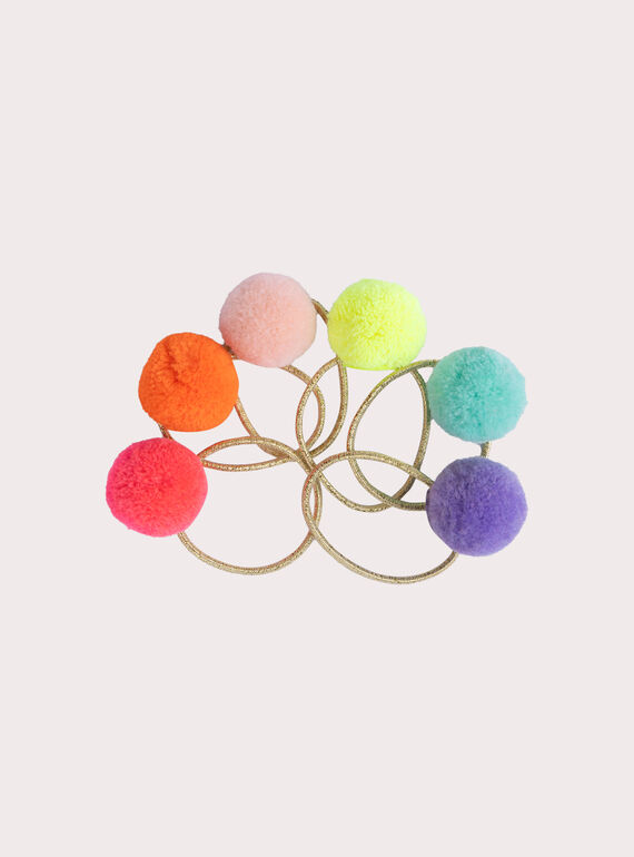 Lote de 6 elásticos con pompones multicolores para niña  VYAJOELA8 / 24WI01L8ELAK008