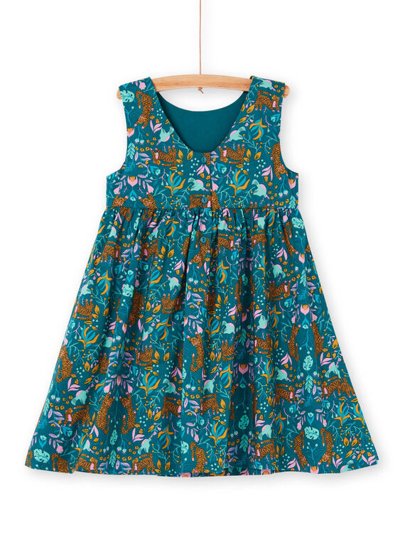 Vestido de color azul pato y amarillo, con estampado de tigre y floral LAVEROB1 / 21S901Q2ROB714