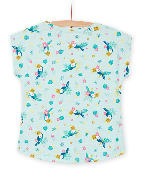 Camiseta azul hielo con estampado de loro y floral para niña NAJOTI8 / 22S901C3TMC219