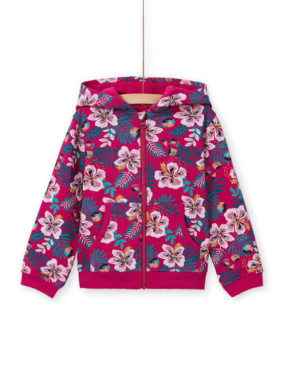 Sudadera de chándal de color fucsia con capucha y estampado floral para niña MAJOHAUJOG1EX / 21W90115JGHD312