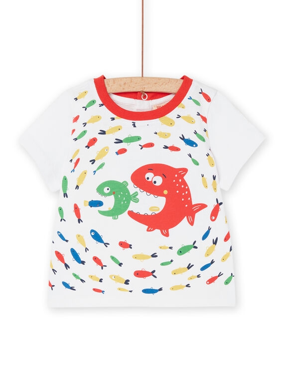 Camiseta blanca y roja con estampado de peces RUPOPTI1 / 23SG10X2TMC000