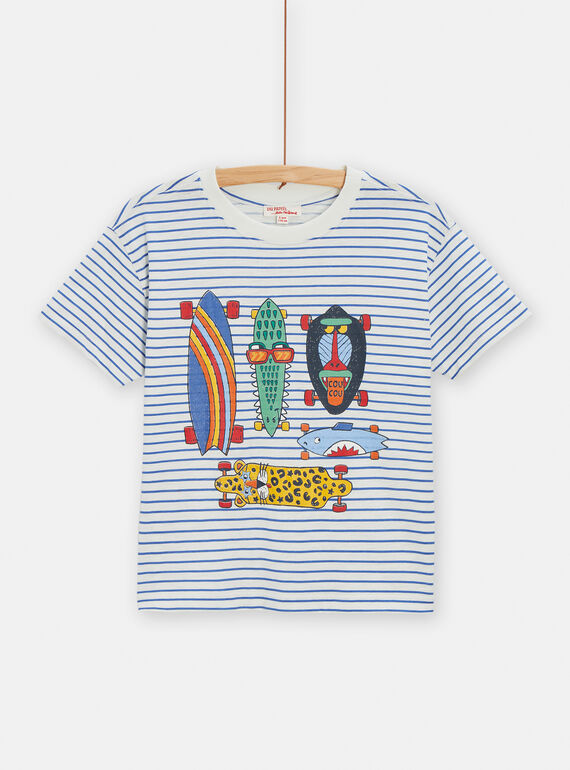 Camiseta de color azul y blanco con estampado de monopatines para niño TOCLUTI2 / 24S902O4TMC002