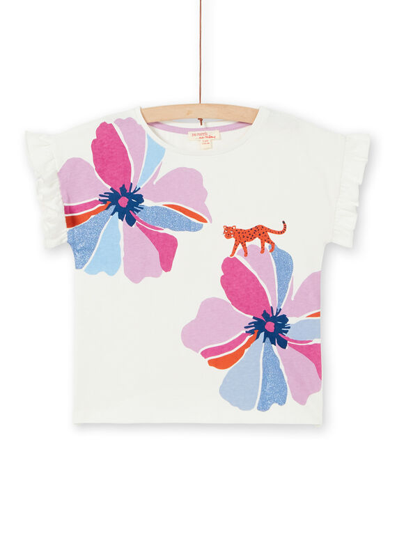 Camiseta de algodón, de color crudo y rosa, con estampado floral y de leopardo LABLETI / 21S901J1TMC001