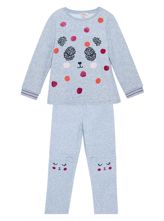 Pijama de muletón cálido de color gris jaspeado para niña JEFAPYJDA / 20SH1127PYJ943