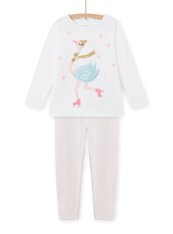 Pijama de color crudo de terciopelo con estampado de cisne para niña MEFAPYJOST / 21WH1195PYJ001
