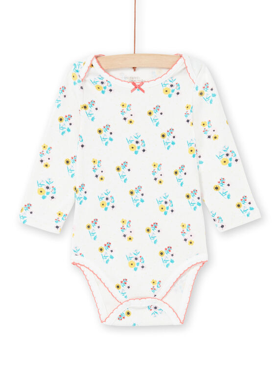 Body de color crudo y turquesa con estampado floral para bebé niña MEFIBODAOP / 21WH13B4BDL001
