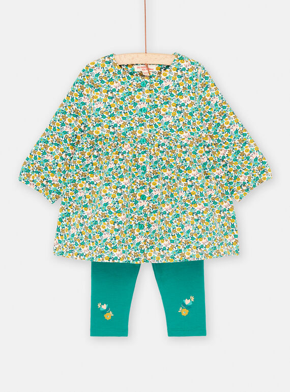 Conjunto de color crudo y verde con estampado floral para bebé niña SIDUENS / 23WG09P1ENS001