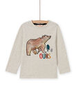 Camiseta de color beige jaspeado con estampado de oso para niño MOSAUTEE5 / 21W902P5TMLA013