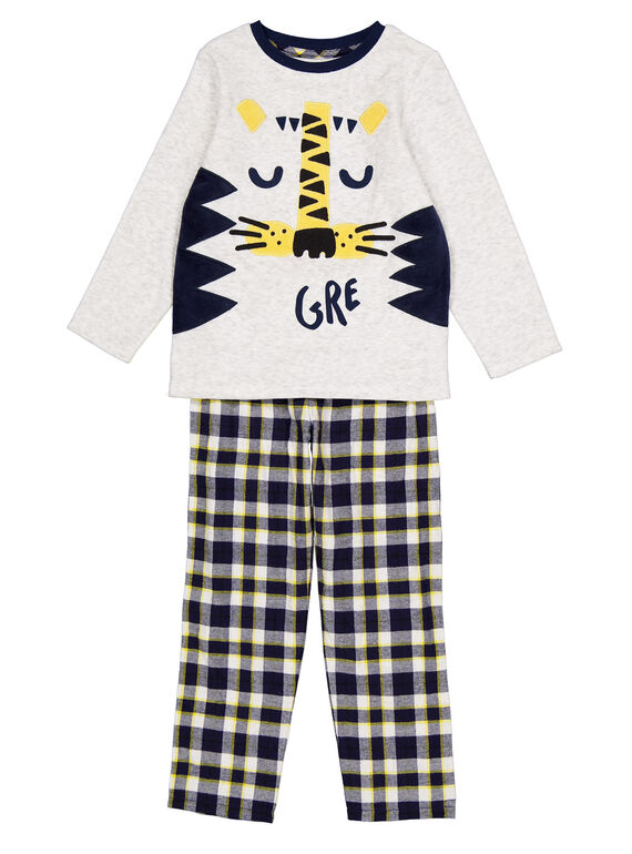 Pijama de color gris jaspeado de terciopelo y parte inferior de franela para niño GEGOPYJFLA / 19WH12NBPYJJ922