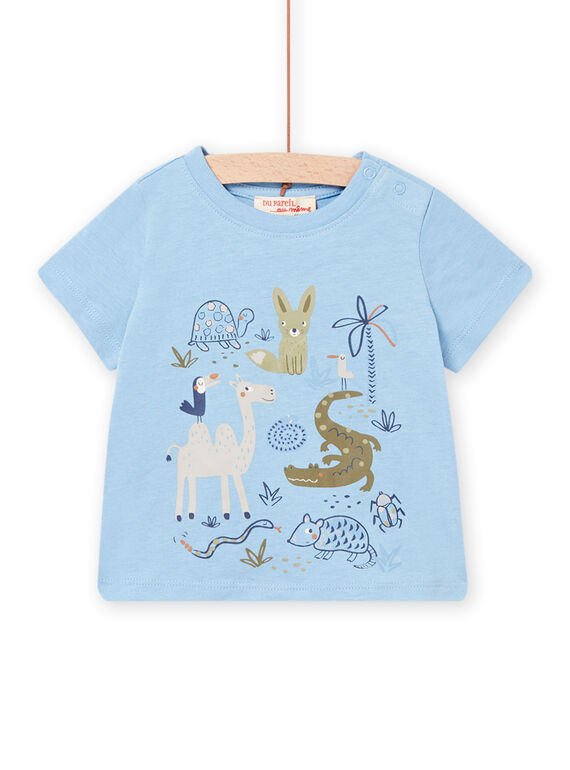 Camiseta de color azul horizonte con estampado de animales para bebé niño NUSANTI2 / 22SG10S1TMC216