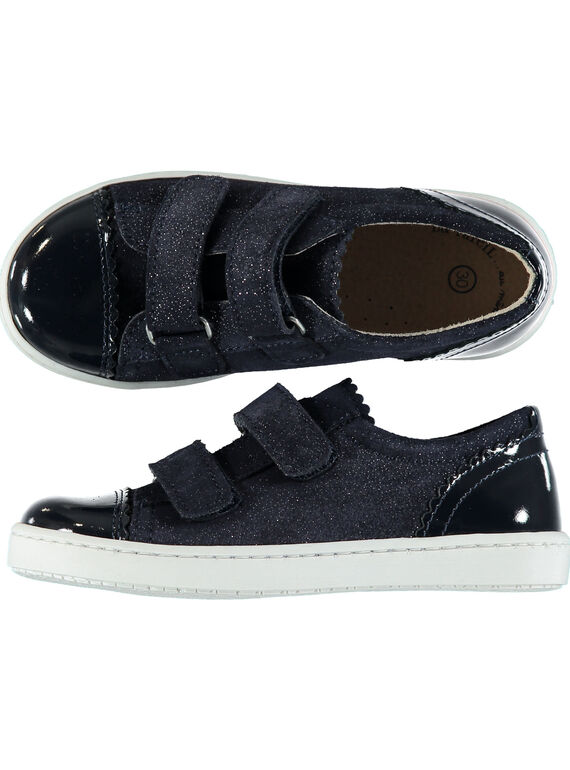 Zapatillas de piel de serraje y brillo de color azul marino para niña GFBASVEL / 19WK35I9D3F070