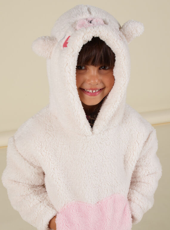 Sudadera de color crudo con capucha y estampado de conejo para niña MAHISWEA / 21W901U1SWE003