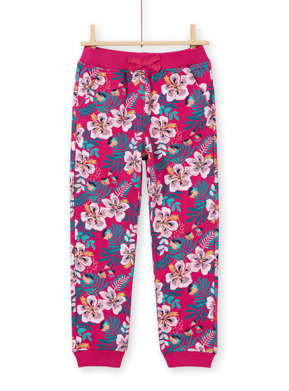 Pantalón de chándal de color rosa oscuro y azul con estampado floral para niña MAJOBAJOG1EX / 21W90115JGBD312