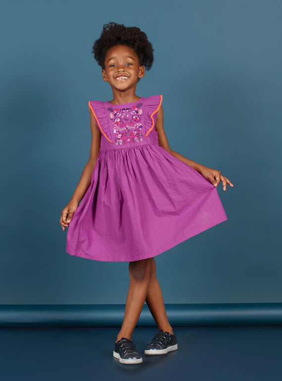 Vestido evasé bordado de color violín para niña MAPAROB2 / 21W901H2ROB712