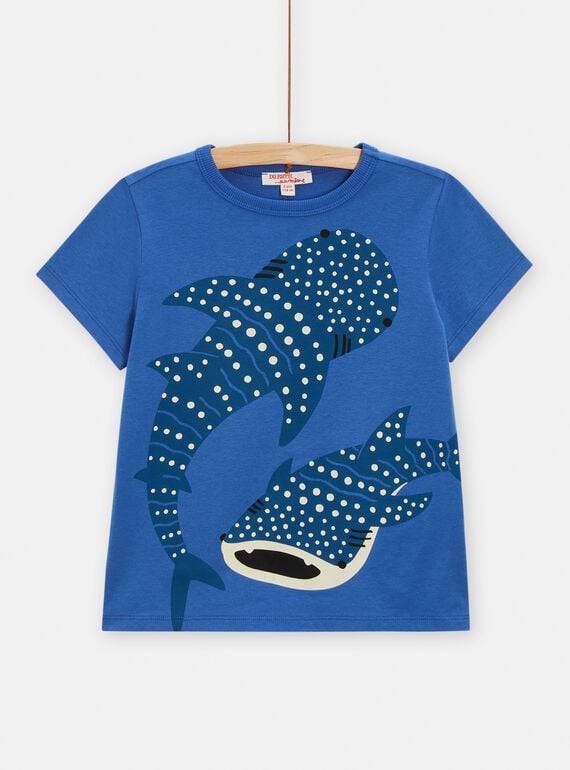 Camiseta azul eléctrico con estampado de tiburones para niño TOJOTI7 / 24S902D2TMCC210
