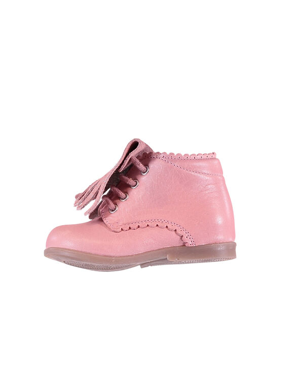 Botines de piel de color rosa con flecos extraíbles para bebé niña GBFBOTIPATP / 19WK37I1D0F030