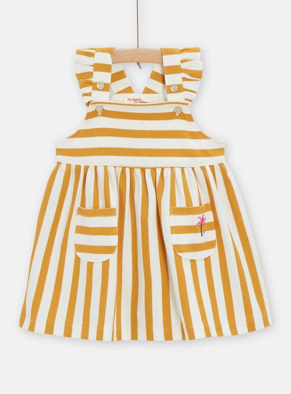 Vestido de color crudo y miel con estampado de rayas para bebé niña TILIROB2 / 24SG09T4ROB001