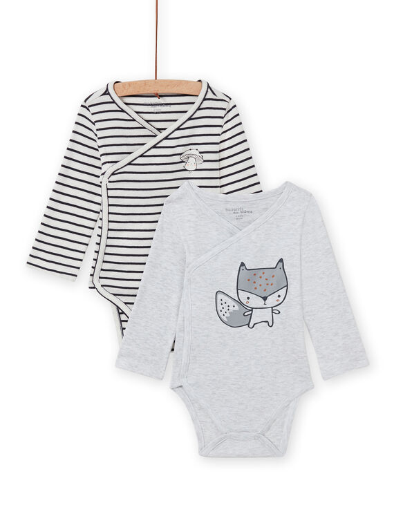 Pack de 2 bodis cruzados de manga larga con estampado de ardilla para recién nacido unisex MOU2BOD3 / 21WF05D1BOD001