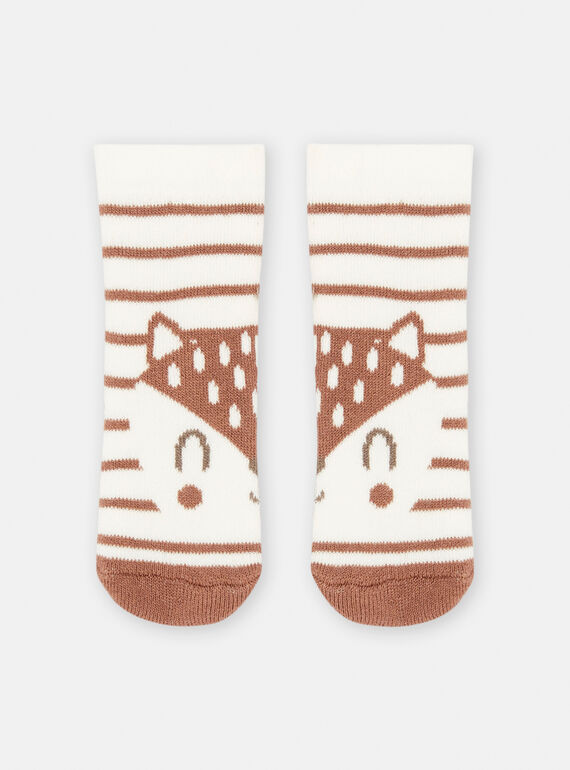 Calcetines de color blanco y marrón con estampado de rayas unisex SOU2CHO2 / 23WF4121SOQA001