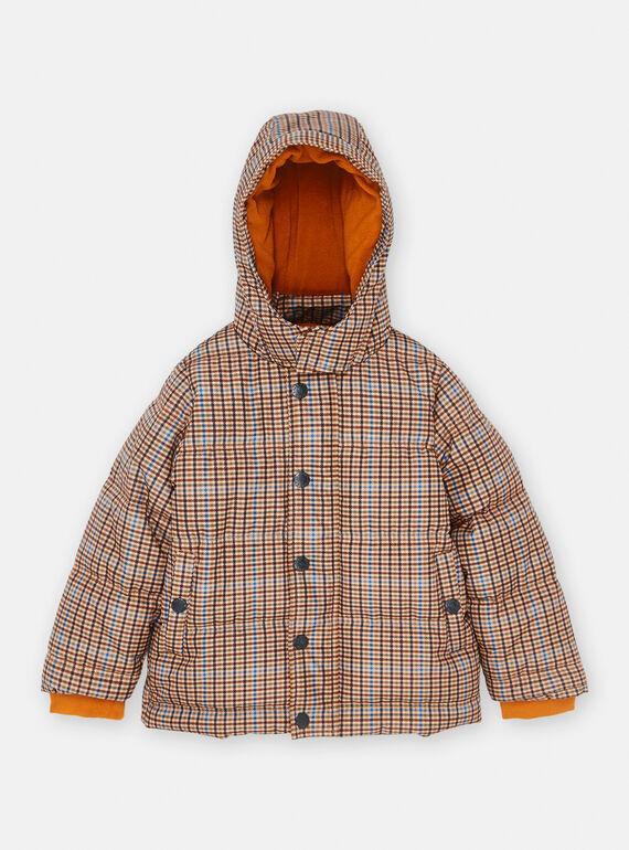 Anorak con capucha marrón claro con estampado de cuadros SOGRODOU4 / 23W902D3D3EI807