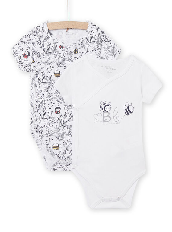 Pack de 2 bodis de color blanco con estampado de mariquita, abeja y hojas, para recién nacido unisex NOU1BOD1 / 22SF0541BDN000