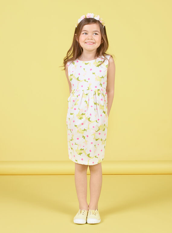 Vestido sin mangas de color blanco y verde, con estampado floral LAJAUROB1 / 21S901O4ROB000