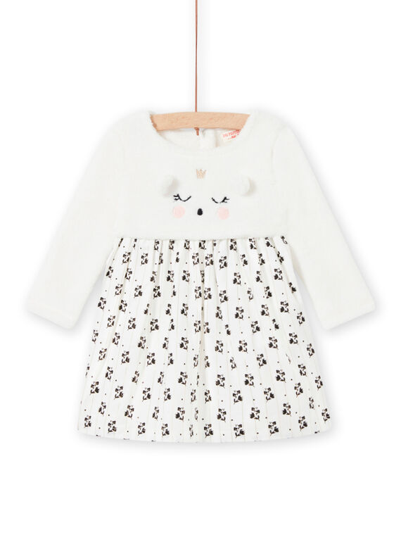 Vestido de color crudo bimateria con estampado de ratón de fantasía para bebé niña MIHIROB3 / 21WG09U2ROB003