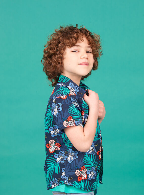 Camisa de color azul marino con estampado floral, para niño LOBONSHIRT / 21S902W1CHM705