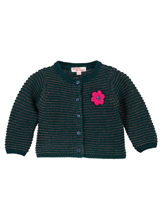 Cárdigan de color turquesa y lúrex para niña recién nacida GITUCAR1 / 19WG09Q1CAR714