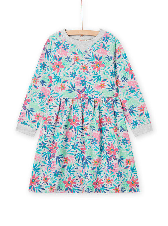 Vestido gris jaspeado, azul y rosa con estampado de hojas y flor NAJOROB4 / 22S90174ROB943