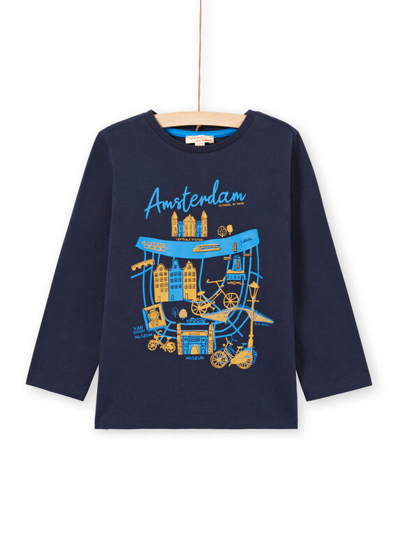 Camiseta de manga larga de color azul noche con estampado de Ámsterdam para niño MOJOTEE4 / 21W90223TML705