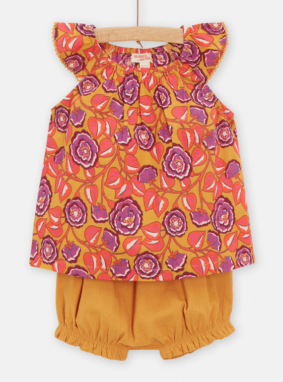 Conjunto de vestido y cubrepañal de color miel para bebé niña TILIENS / 24SG09T1ENS107