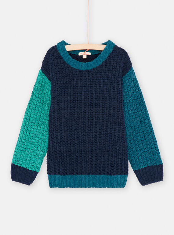 Jersey colorblock azul y verde para niño SOJOPUL3 / 23W902M1PUL705