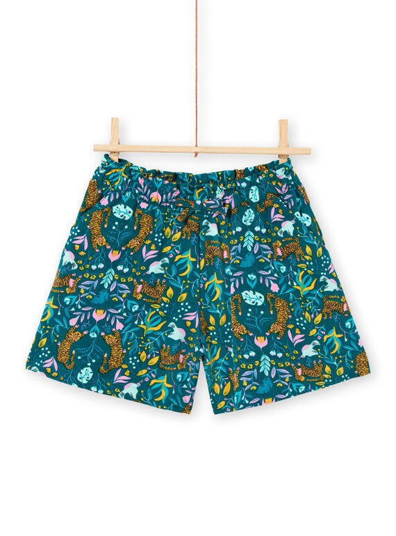 Short de color azul pato con estampado de tigres y flores para niña LAVERSHORT2 / 21S901Q2SHO714