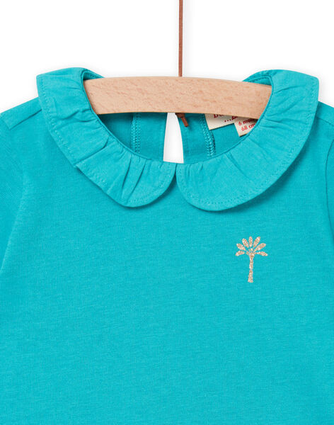 Camiseta de cuello Peter Pan turquesa para bebé niña NIJOBRA8 / 22SG09C2BRA202