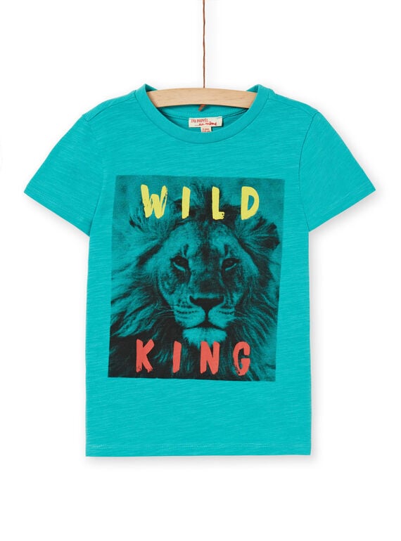 Camiseta de algodón de color turquesa para niño LOJOTI3 / 21S90231TMCC215