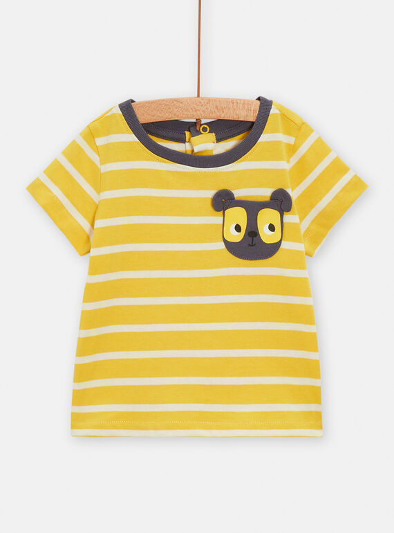 Camiseta amarilla de rayas con estampado de cara de perro para bebé niño TUJOTI2 / 24SG10D2TMC010