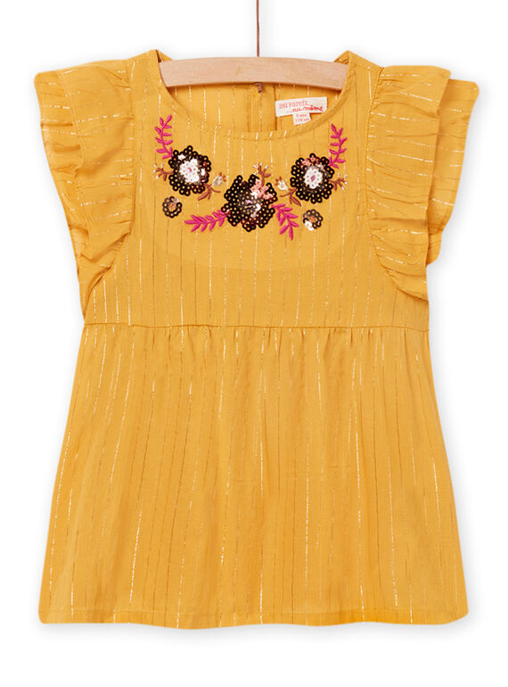 Camisa amarilla de gasa de algodón con bordado floral para niña NABACHEM / 22S90111CHEB107
