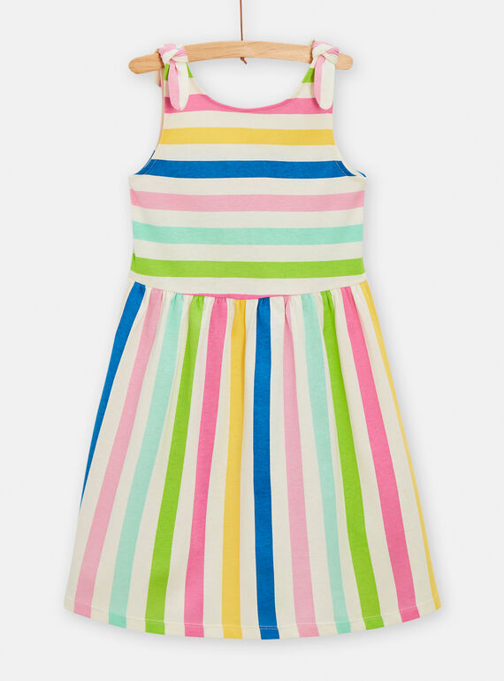 Vestido multicolor con estampado de rayas para niña TAPLAROB2 / 24S901S1ROB003