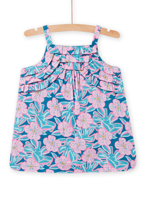 Vestido azul petróleo con estampado floral para bebé niña 22SG09U2ROB215