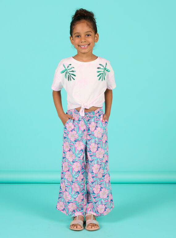 Pantalón con estampado floral azul petróleo para niña NAFICPANT / 22S901U1PAN715