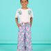 Pantalón con estampado floral azul petróleo para niña