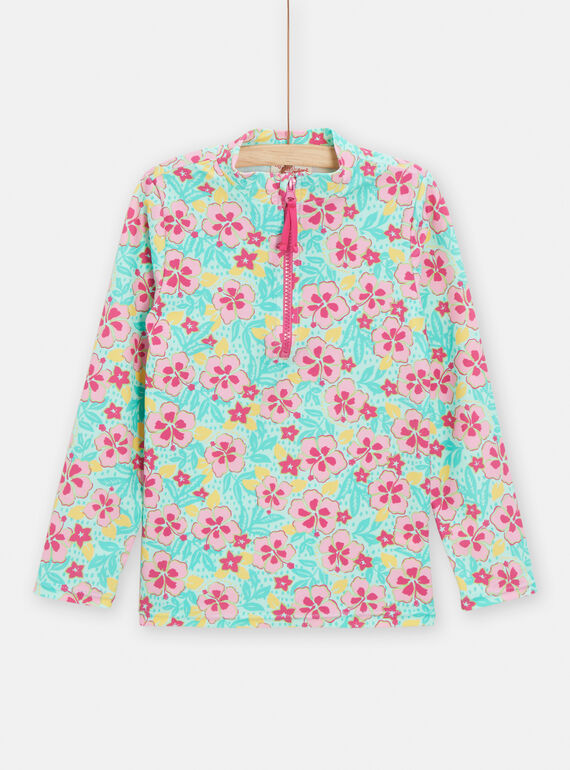 Camiseta de baño turquesa con estampado de flores para niña TYAMERUV / 24SI01G5MAIC215